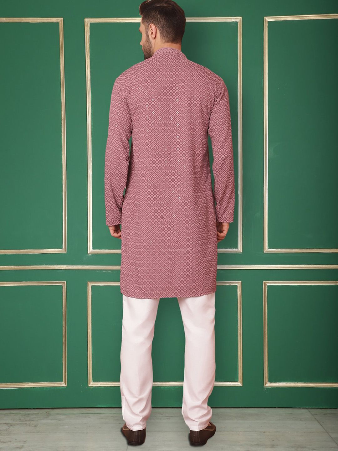 Jompers Embroidered Mandarin Collar Sequinned Kurta with Pyjamas