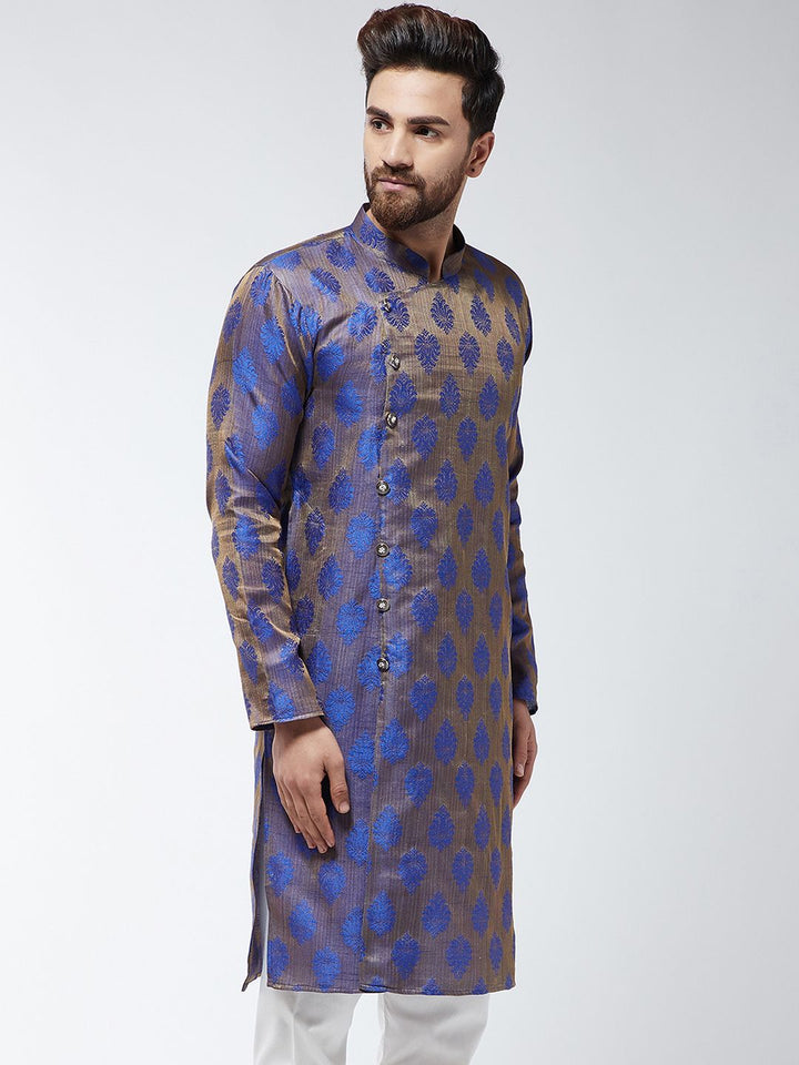 SOJANYA Kurta Lurus Sulam Biru Lelaki