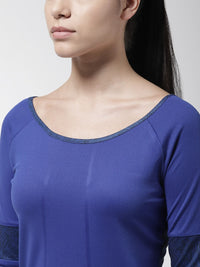 Alcis Women Blue & Black Printed Boat Neck Running T-shirt