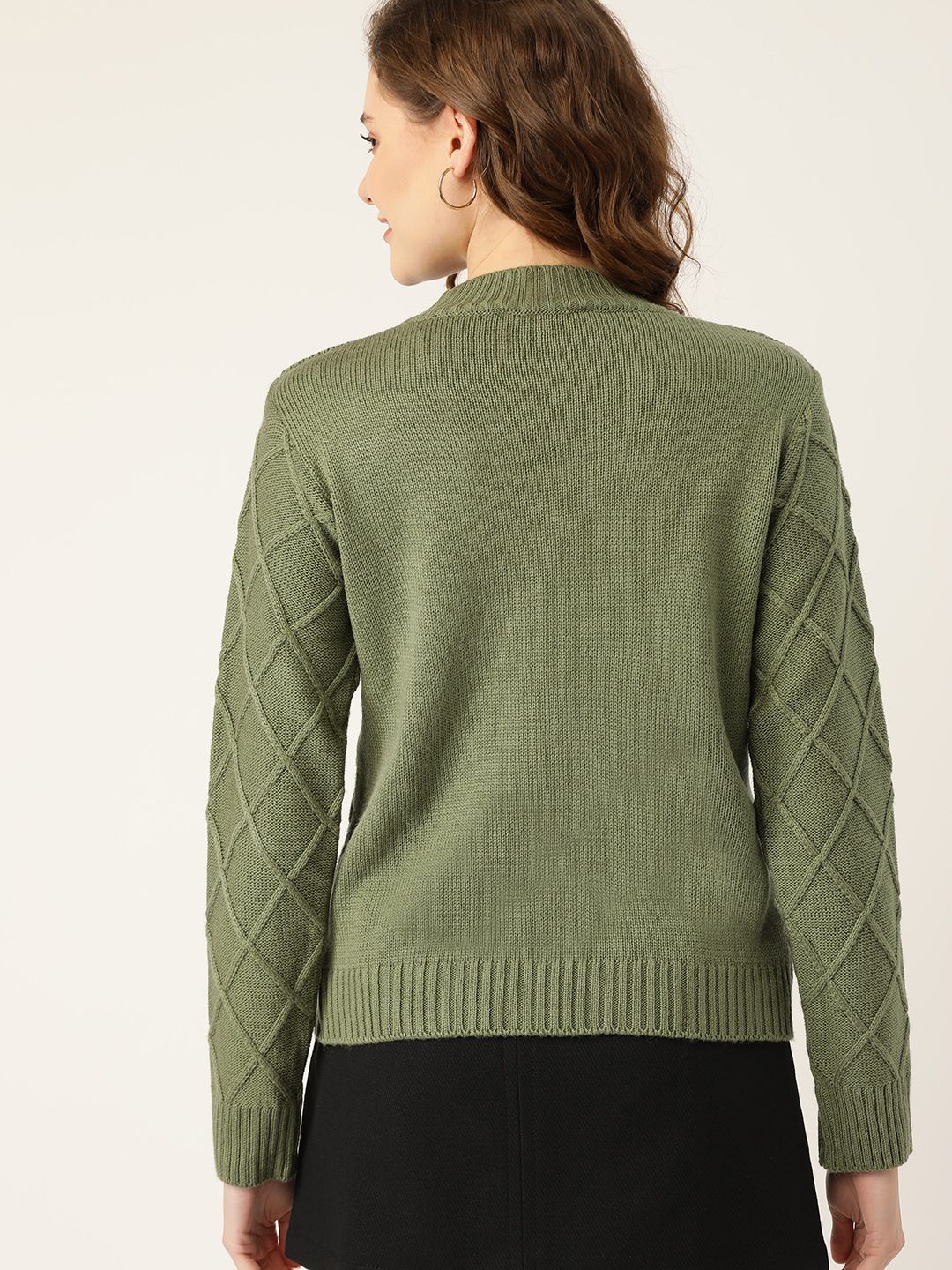 DressBerry Women Olive Green Geometric Design Pullover