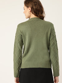 DressBerry Women Olive Green Geometric Design Pullover