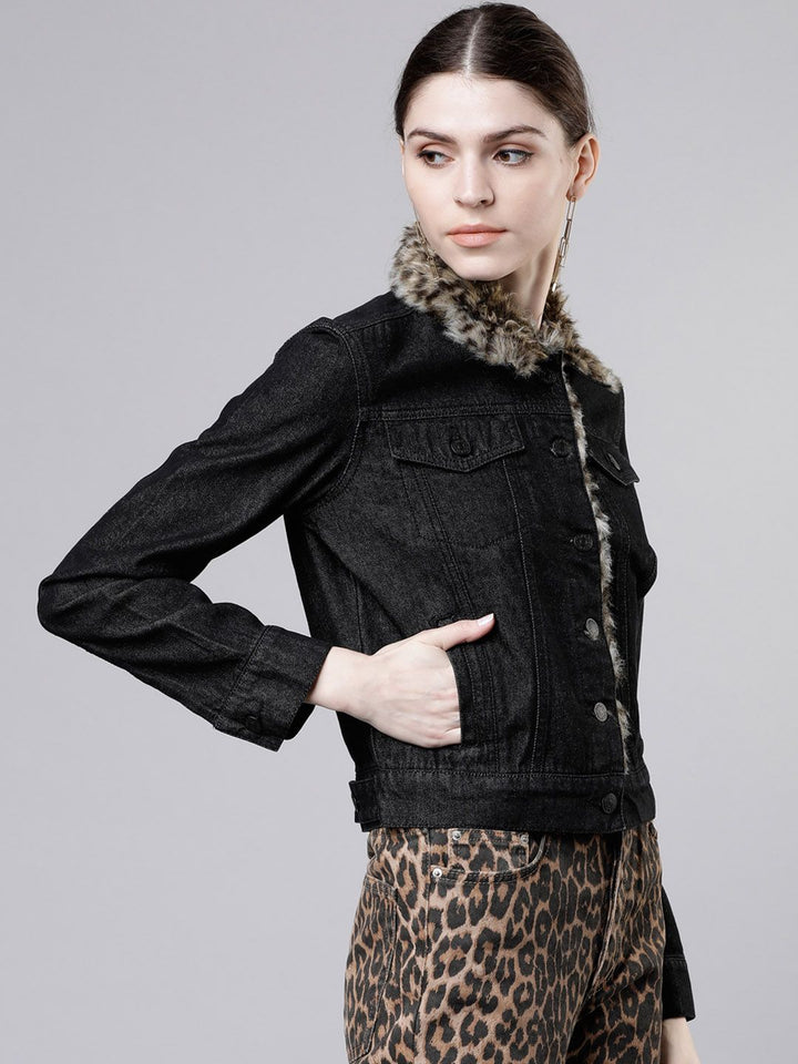 Tokyo Talkies Women Black Solid Denim Jacket