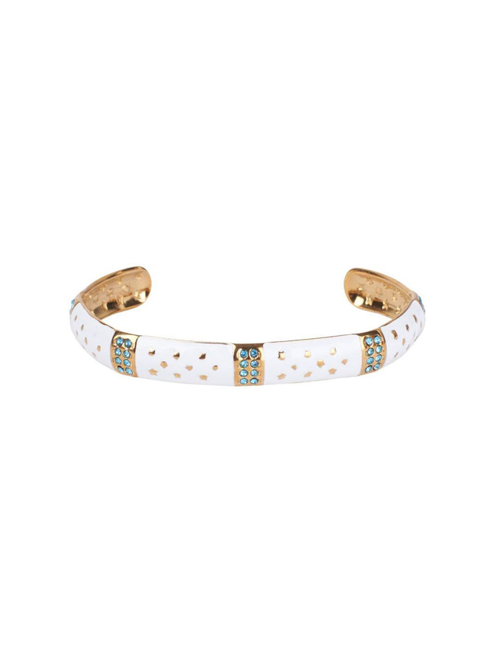 SALTY Women Stainless Steel Stone Studded Opulent Gold Cuff Accents Bracelet