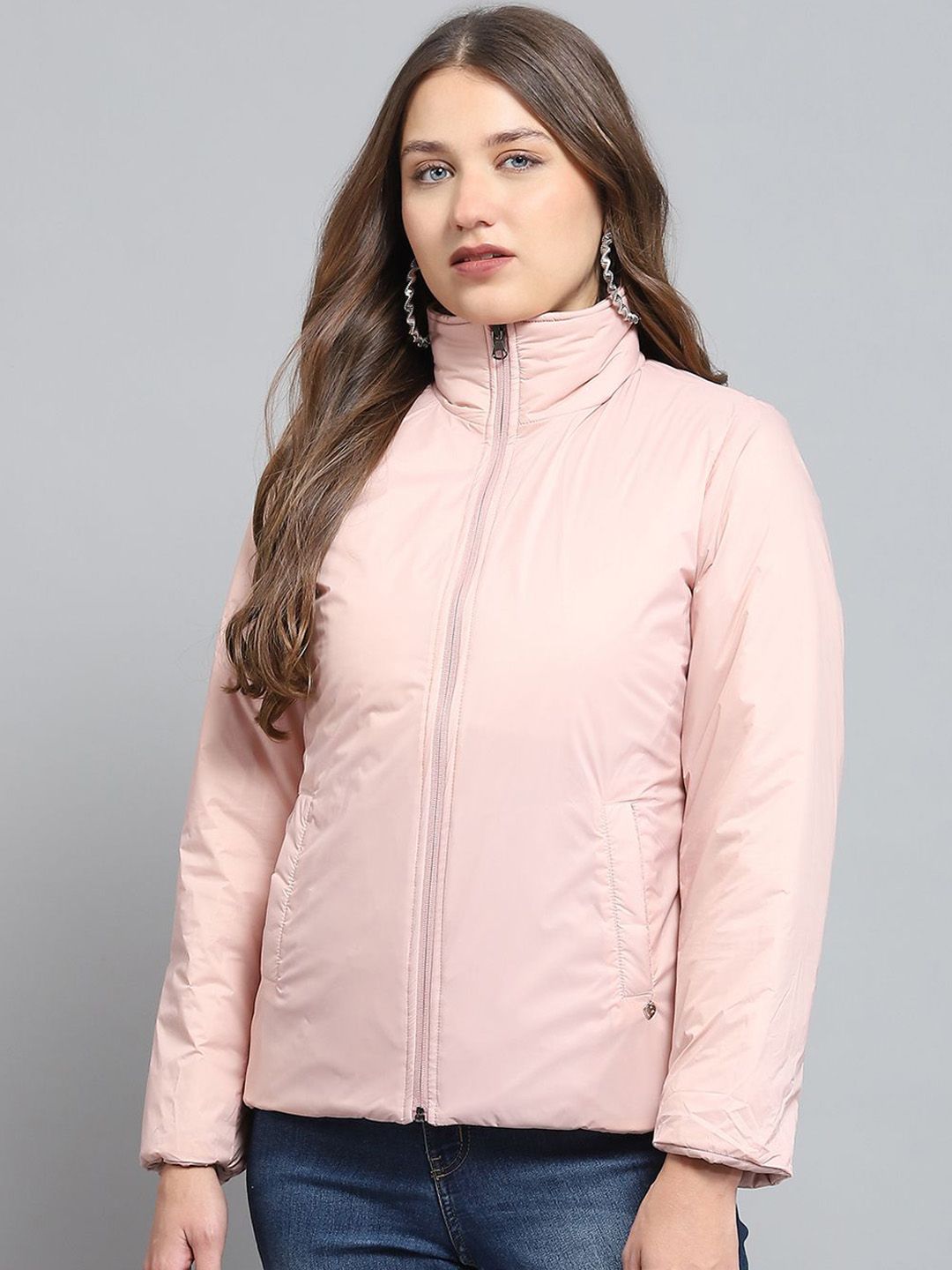 Monte Carlo Women Mock Collar Solid Casual Lightweight Padded Jacket