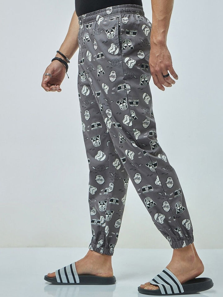 Bewakoof Grey Men Printed Pure Cotton Joggers