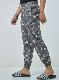 Bewakoof Grey Men Printed Pure Cotton Joggers
