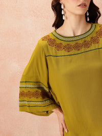 all about you Embroidered Flared Sleeve Crinkle Top
