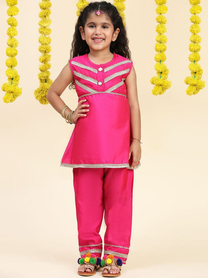 Cutiekins Girls A-Line Gotta Patti Silk Kurta with Trousers