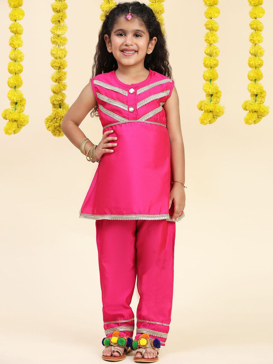 Cutiekins Girls A-Line Gotta Patti Silk Kurta with Trousers