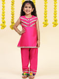 Cutiekins Girls A-Line Gotta Patti Silk Kurta with Trousers