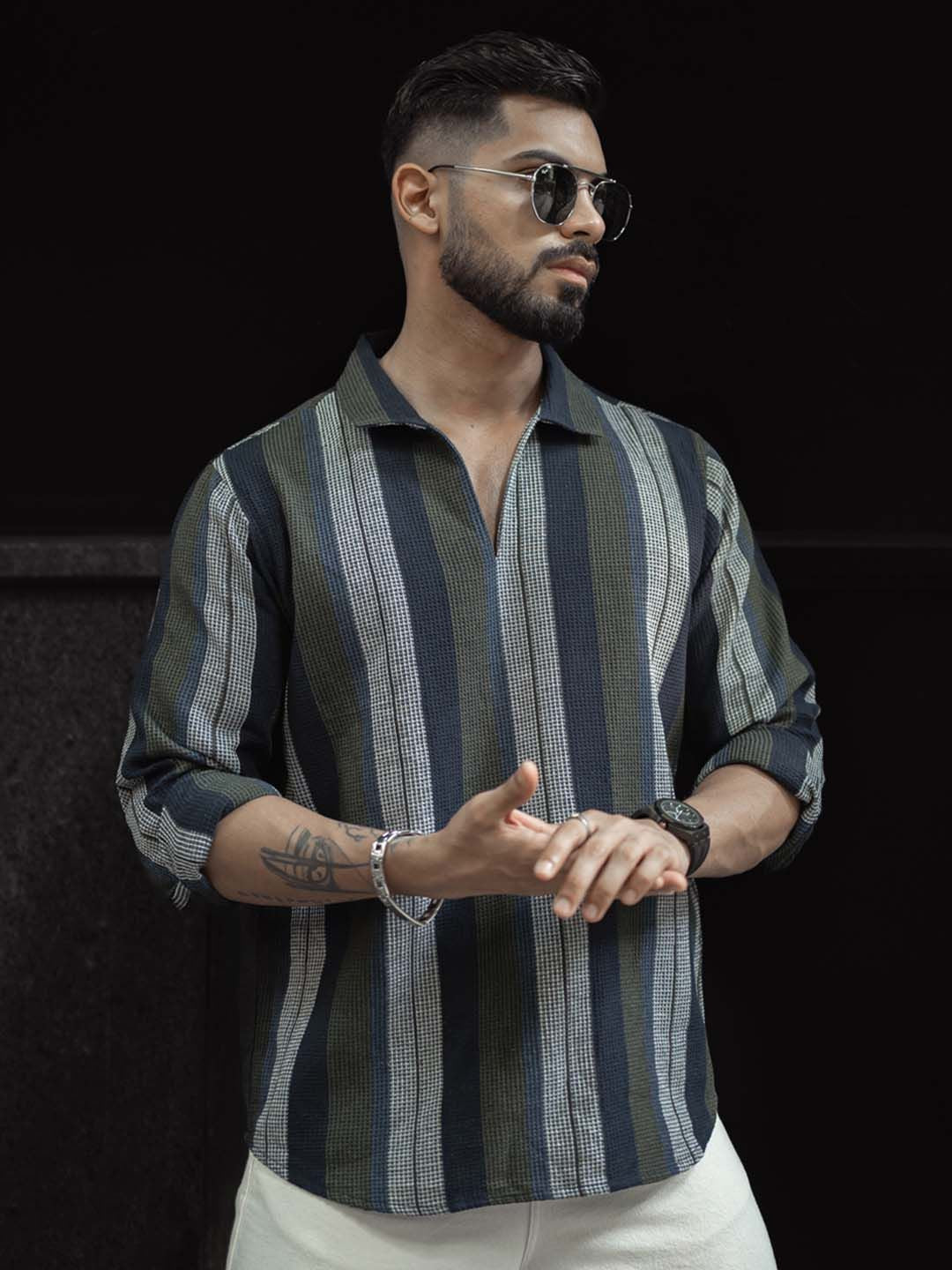 Powerlook Men Spread Collar Multi Striped Cotton Casual Shirt