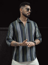 Powerlook Men Spread Collar Multi Striped Cotton Casual Shirt