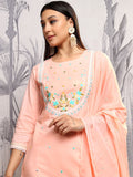 Vishudh Women Embroidered Thread Work Pure Cotton Kurta with Trousers & With Dupatta