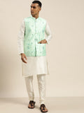 SOJANYA Off White & Sea Green Silk Blend Kurta dengan Churidar
