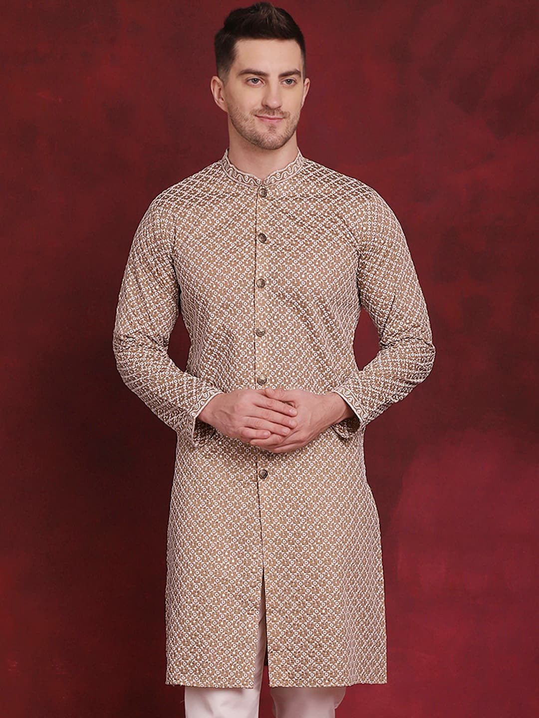 Jompers Geometric Embroidered Sequinned Straight Kurta