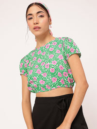 DressBerry Garden Galore Printed Blouson Crop Top