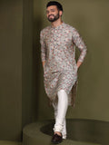 KISAH Mandarin Collar Ethnic Motifs Printed Straight Kurta with Churidar