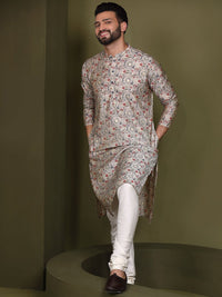 KISAH Mandarin Collar Ethnic Motifs Printed Straight Kurta with Churidar