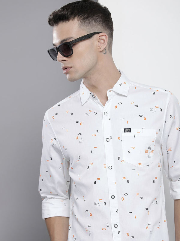 The Indian Garage Co Men White Printed Casual Cotton Shirt