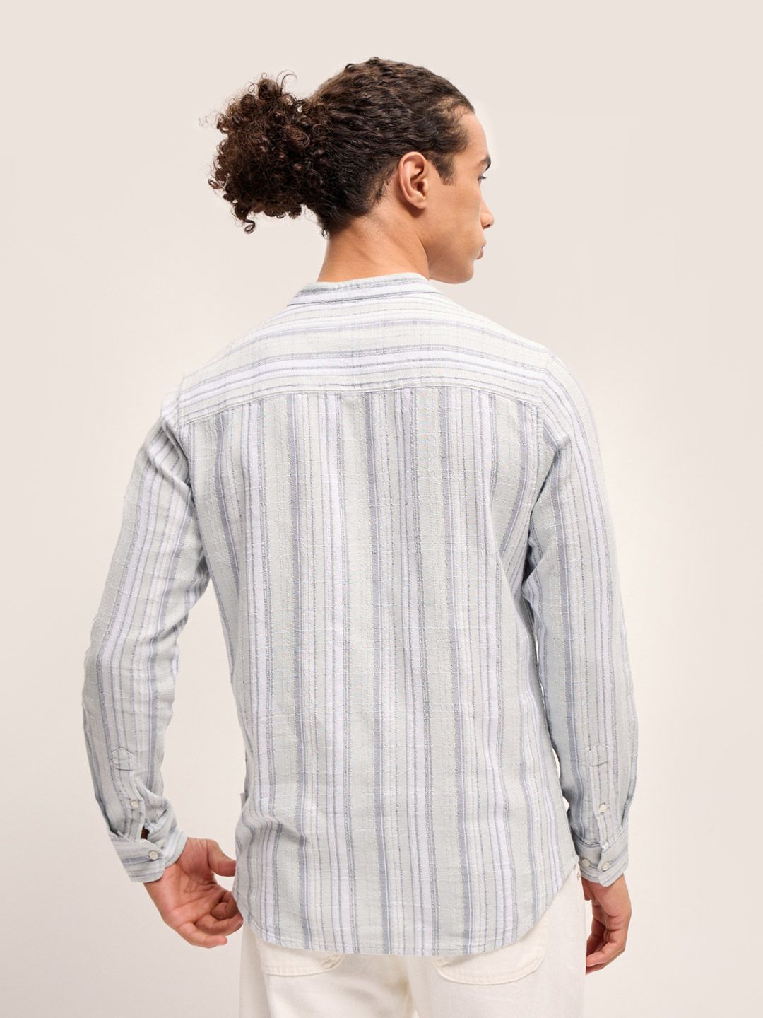 THE BEAR HOUSE Men Striped Slim Fit Pure Cotton Casual Shirt