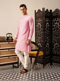 House of Pataudi Floral Yoke Design Sequinned Floral Jashn Kurta