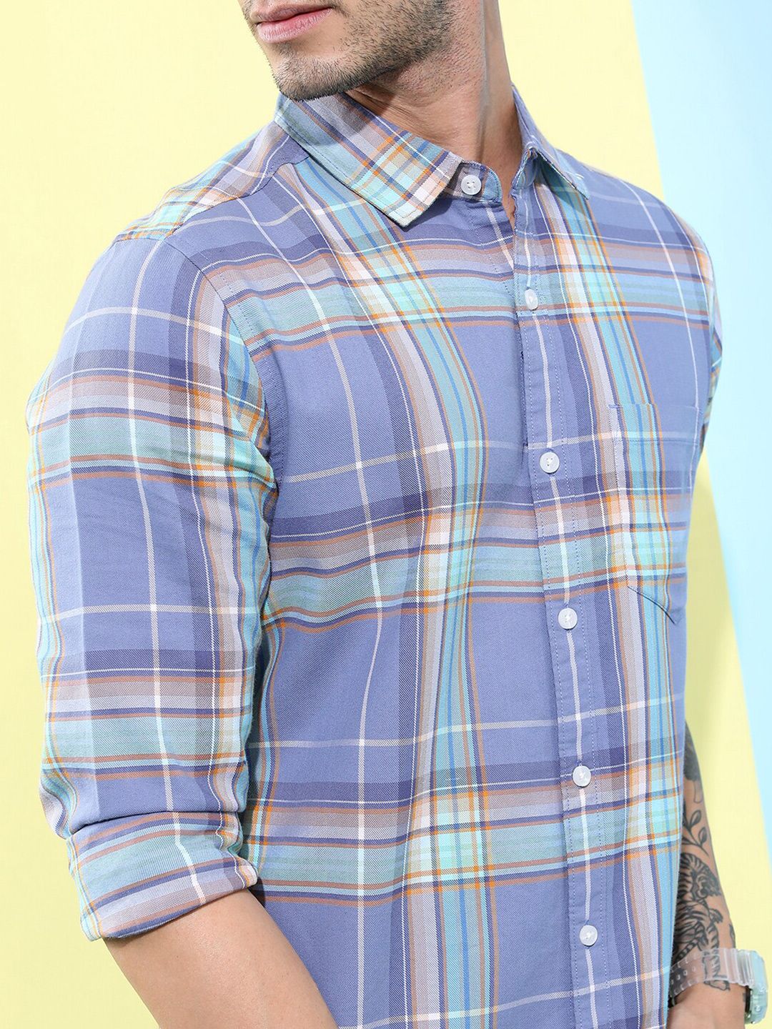 HIGHLANDER Tartan Checked Slim Fit Casual Shirt