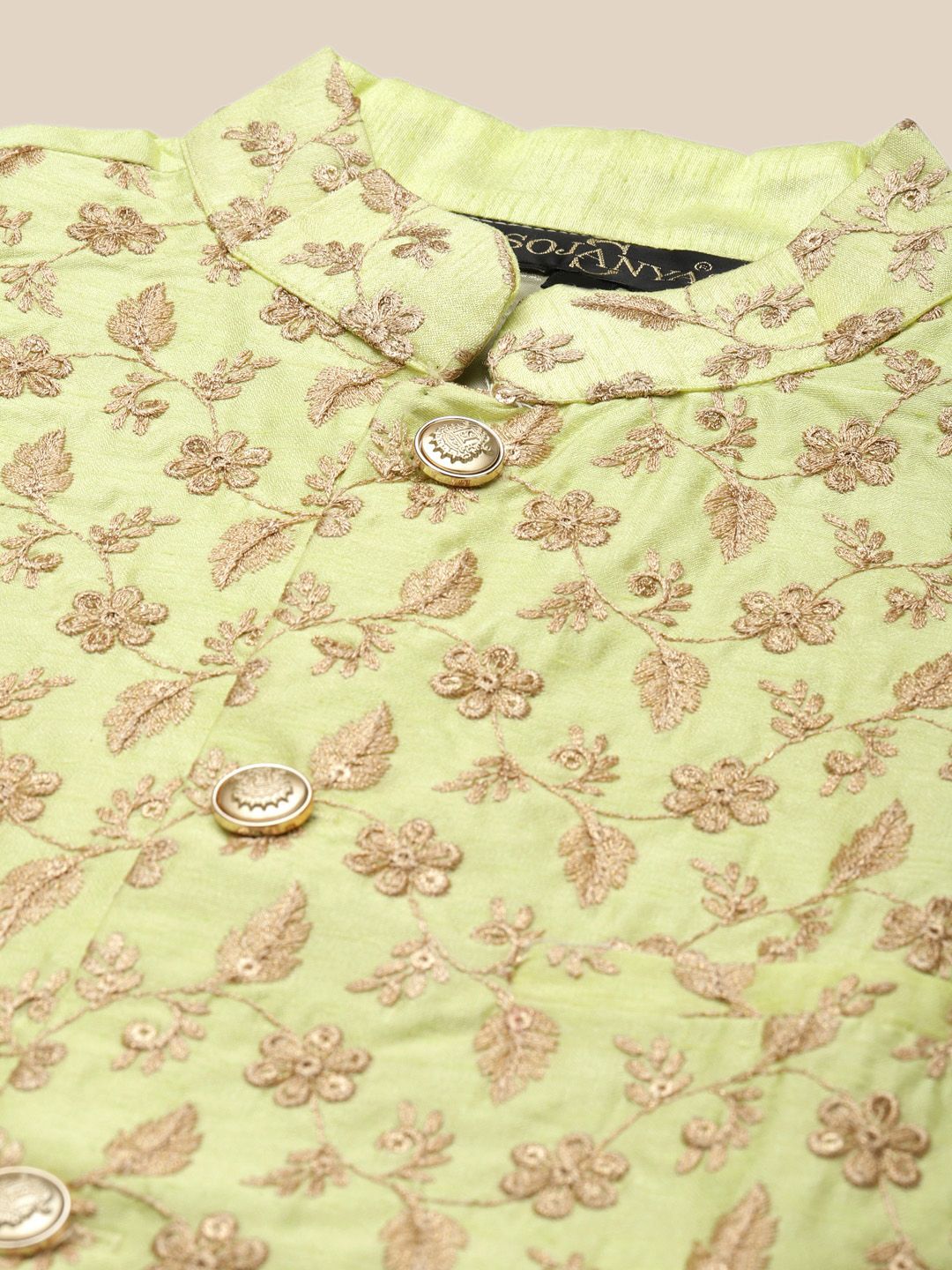 SOJANYA Ethnic Motifs Woven Design Mandarin Collar Kurta With Pyjamas & Nehru Jacket