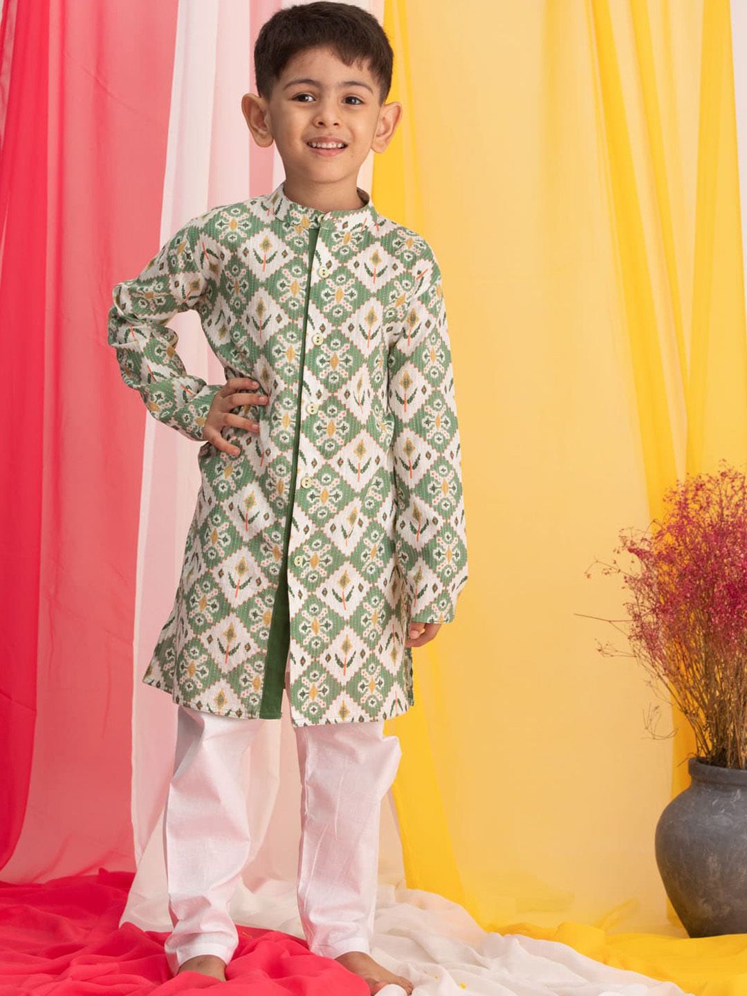 VASTRAMAY Boys Ethnic Motifs Printed Regular Ikat Kurta With Pyjamas