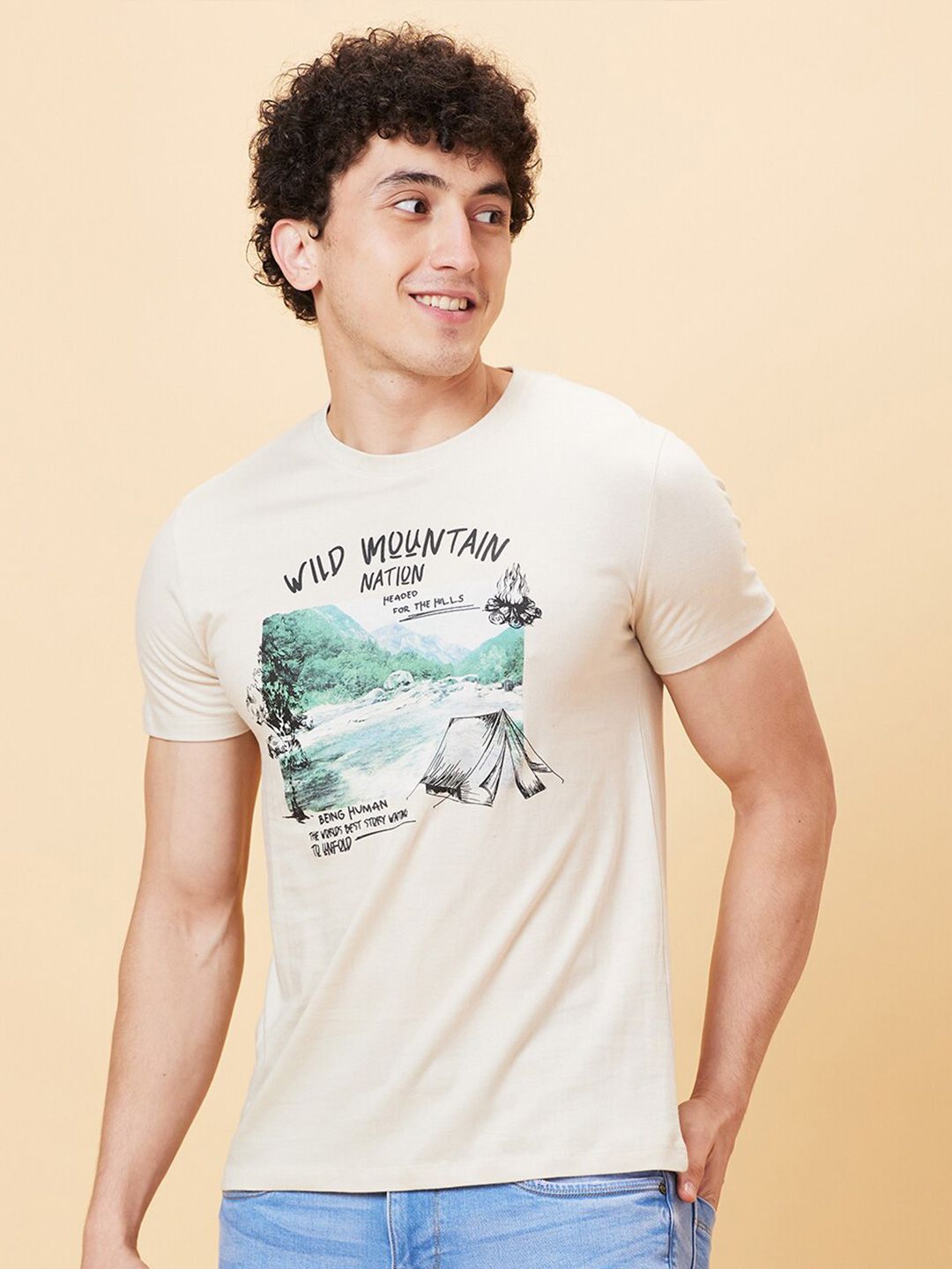 Being Human Graphic Printed Cotton Round Neck Raw Edge Slim Fit Casual T-shirt
