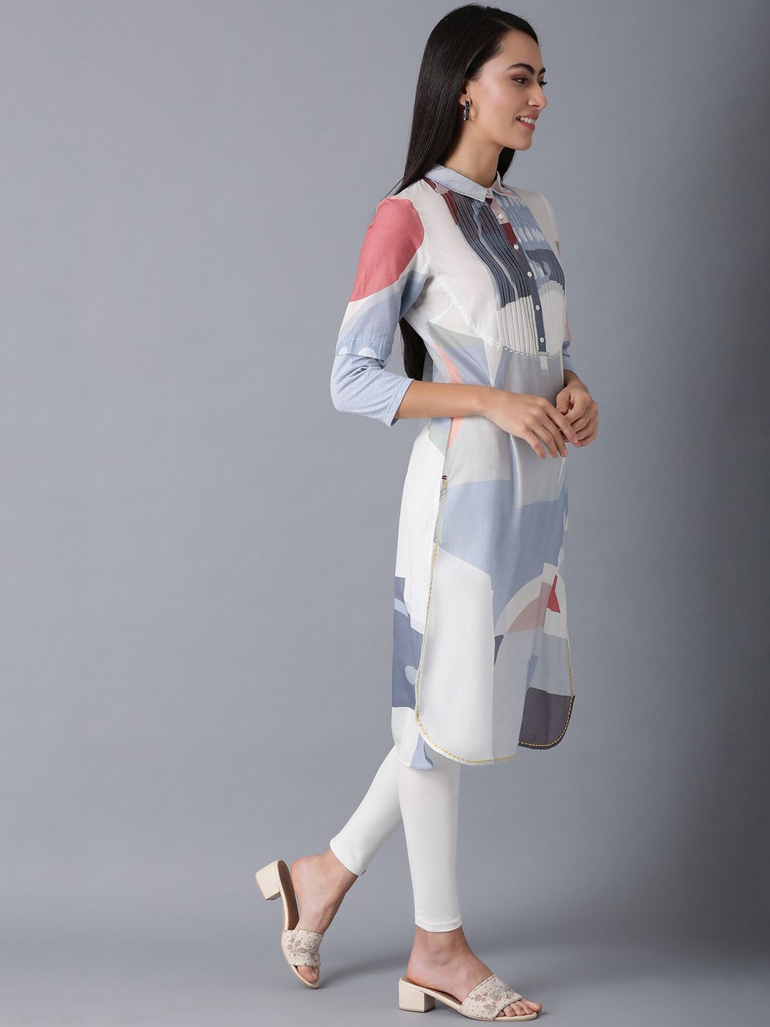 W Women Blue Printed Kurta