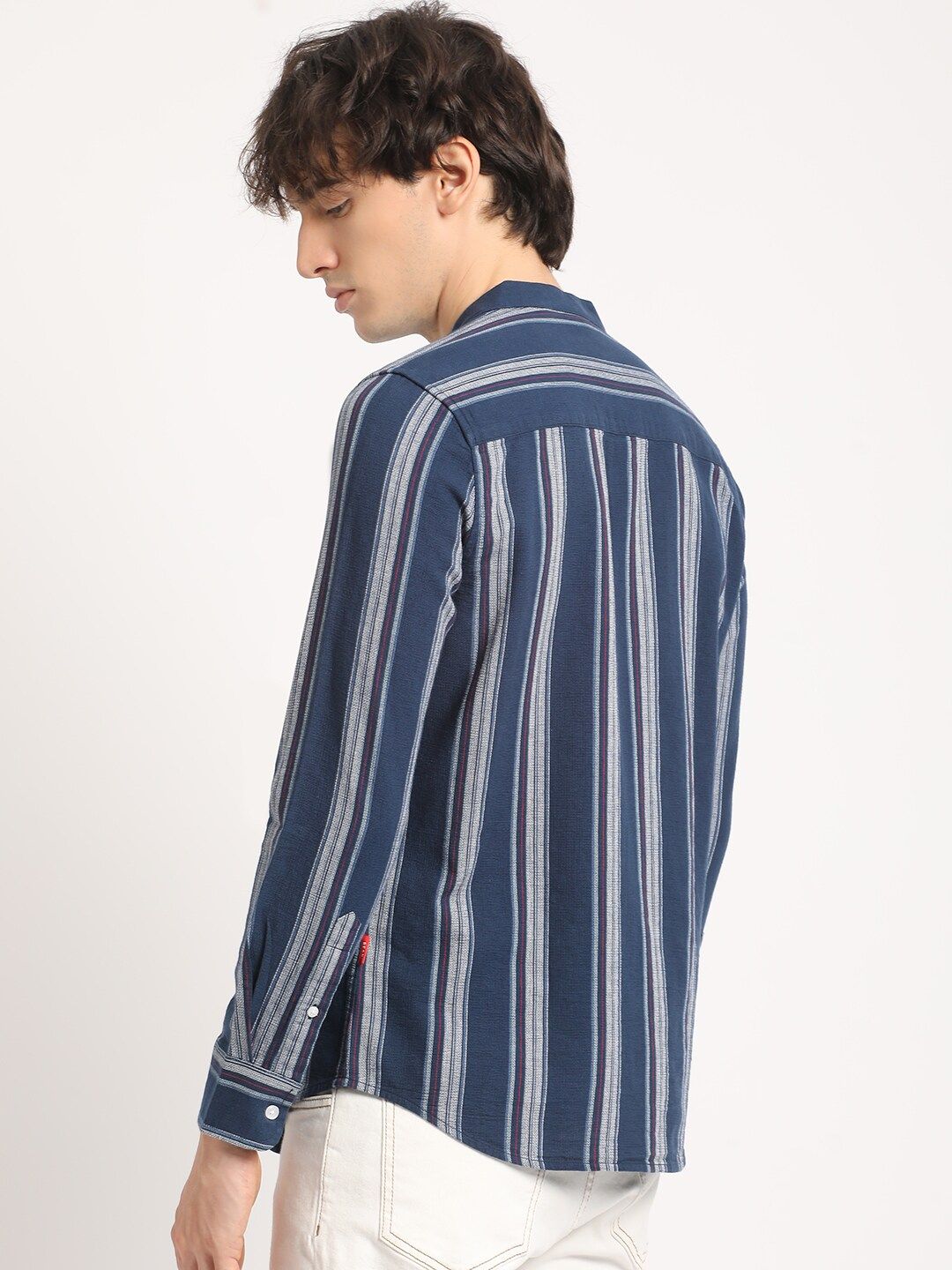 THE BEAR HOUSE Men Striped Slim Fit Mandarin Collar Casual Shirt