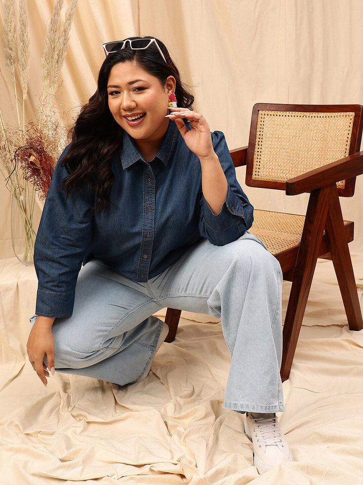 CURVY STREET Comfort Opaque Chambray Cotton Casual Shirt