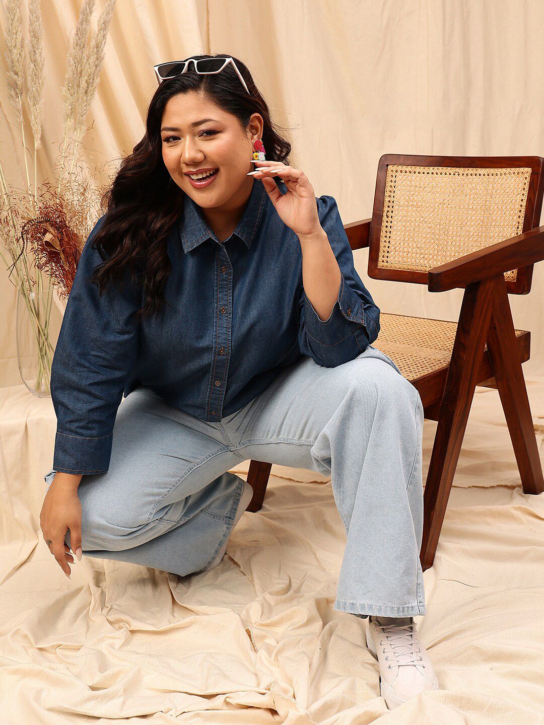 CURVY STREET Comfort Opaque Chambray Cotton Casual Shirt
