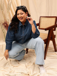 CURVY STREET Comfort Opaque Chambray Cotton Casual Shirt