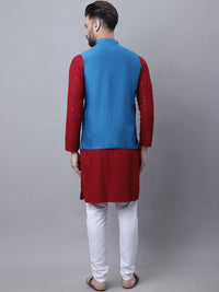 SOJANYA Ethnic Motifs Embroidered Regular Pure Cotton Kurta with Churidar & Nehru Jacket