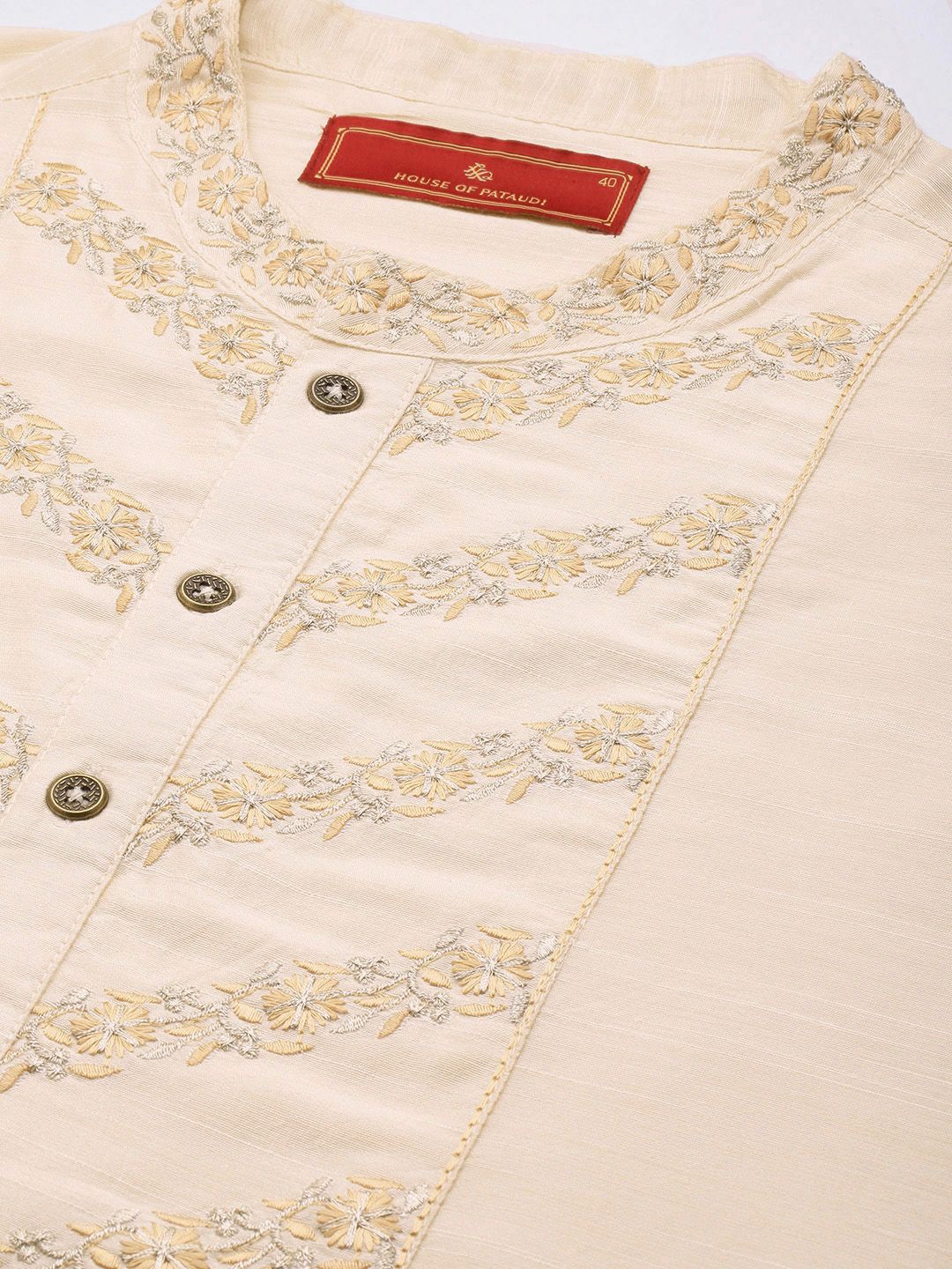 House of Pataudi Men Jashn Ethnic Motifs Yoke Design Zari work Kurta With Trousers