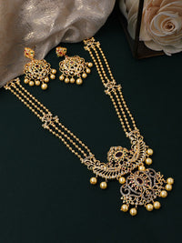 Rubans 22K Gold-Plated Ruby & CZ Studded Multistand Jewellery Set with Pearl Accents