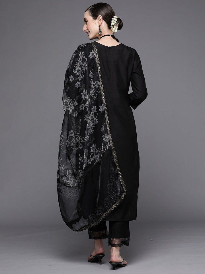 Indo Era Women Black Floral Embroidered Beads Kurta with Trousers & Dupatta