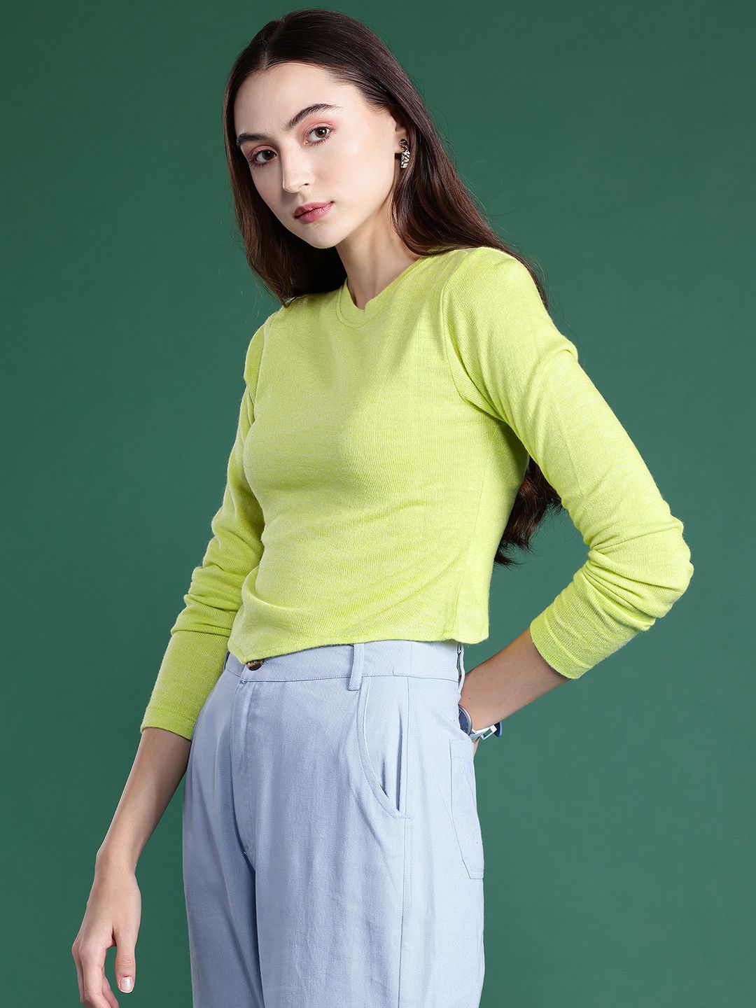 DressBerry Solid Pointed Hem Acrylic Pullover