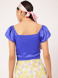 DressBerry Glossy Vibes Smocked Front-Slit Crop Top