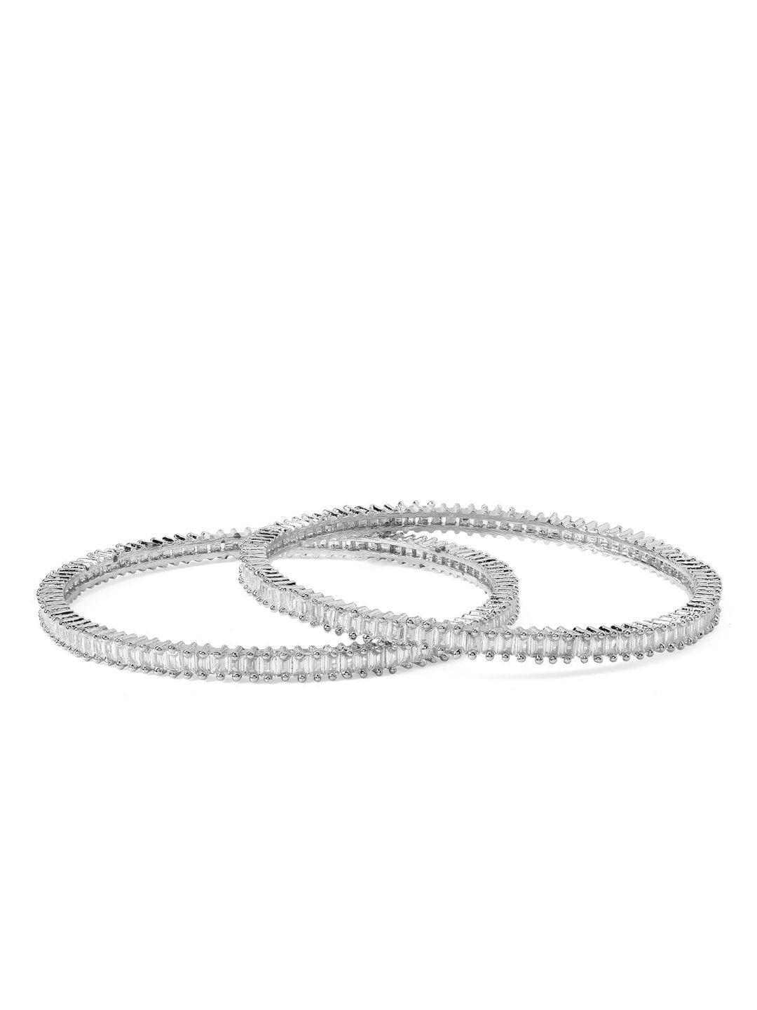Rubans Silver Plated Set of 2 Zirconia Studded Bangles