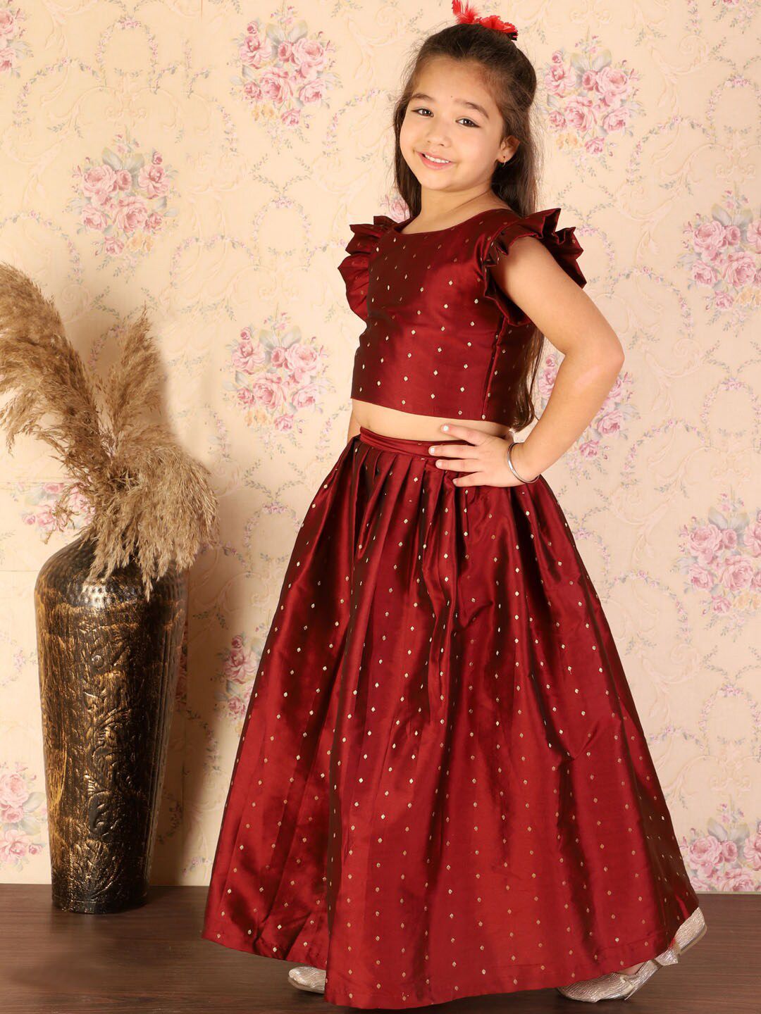 VASTRAMAY Girls Woven Design Ready to Wear Lehenga Choli Set