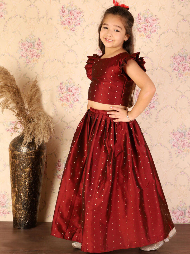 VASTRAMAY Girls Woven Design Ready to Wear Lehenga Choli Set