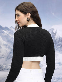 Tokyo Talkies Black Cable Knit Acrylic Crop Cardigan Sweater