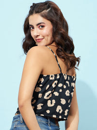 Berrylush Black Abstract Printed Cowl Neck Top