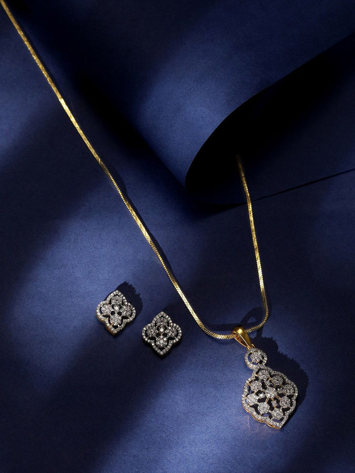 Rubans 22K Gold Plated Cubic Zirconia Stone Studded Pendant Jewellery Set