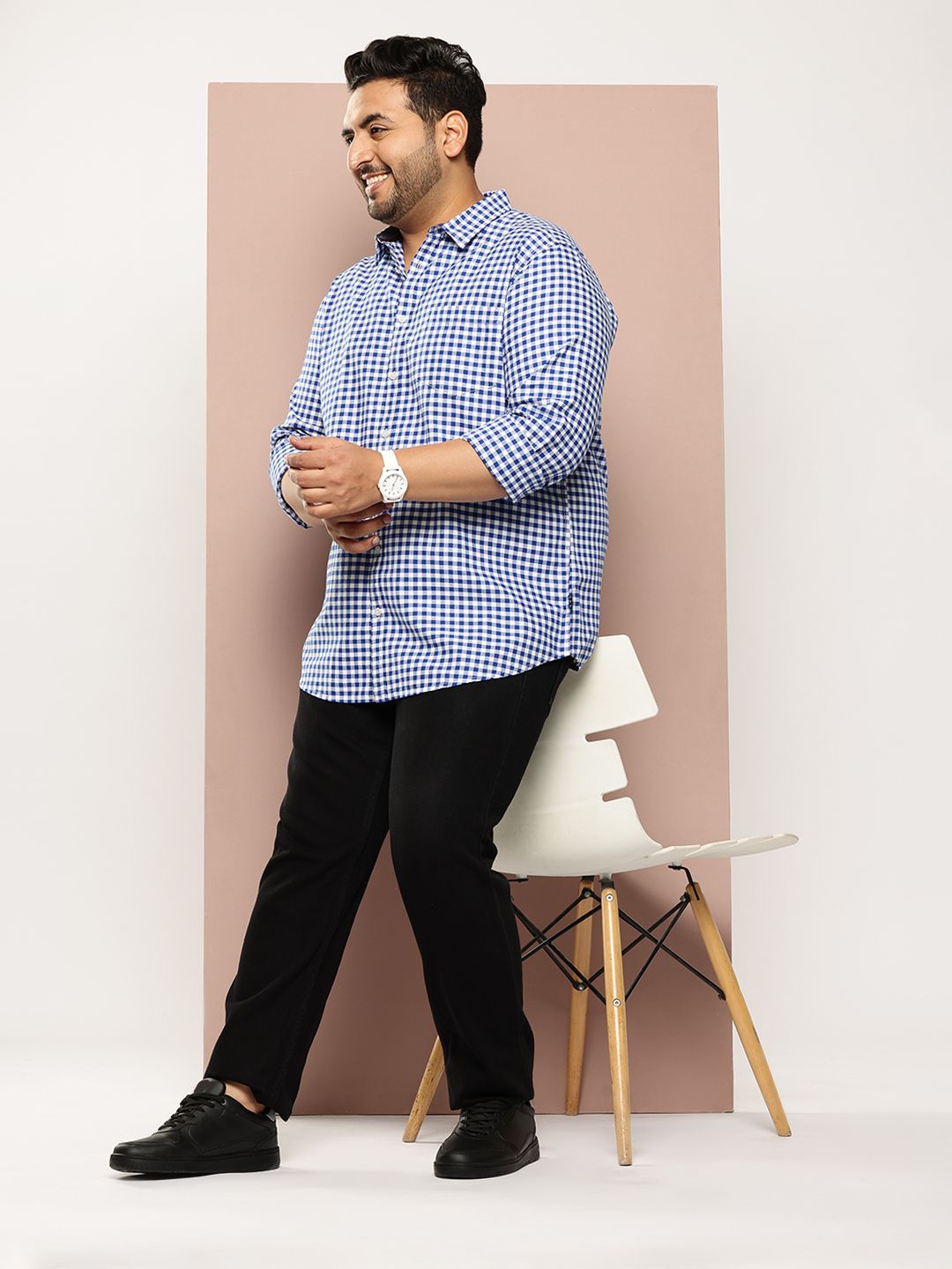 Thomas Scott Men Classic Slim Fit Gingham Checks Checked Casual Shirt