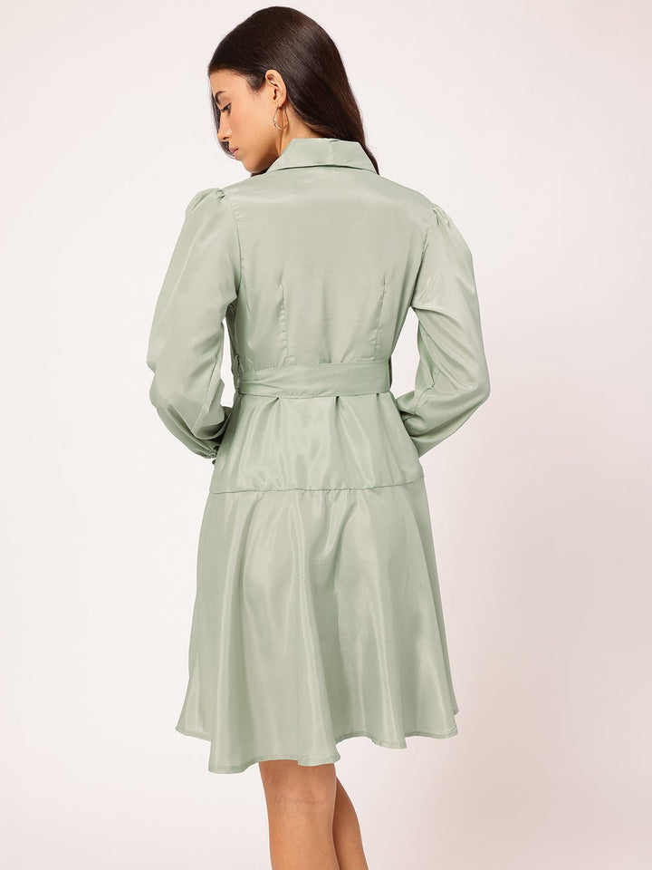 DressBerry Effortless Charm Shawl Collar Belted Wrap Tiered Mini Dress