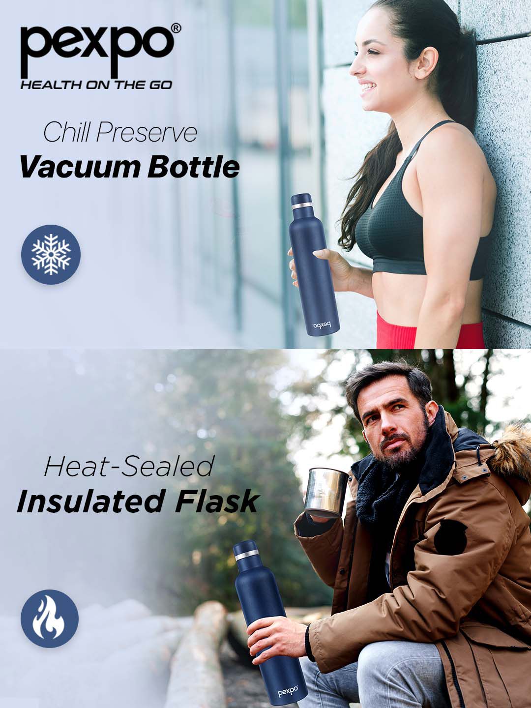 Pexpo Denim Blue OREO-ISI Certified Thermosteel Hot Insulated Water Bottle 750ml