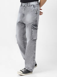 Urbano Fashion Men Ice Grey Loose Fit Cargo Jeans With 7 Pockets Non-Stretchable